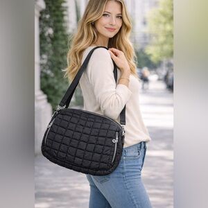 Valentina Orlandi Black Quilted Nylon Puffer Shoulder Bag